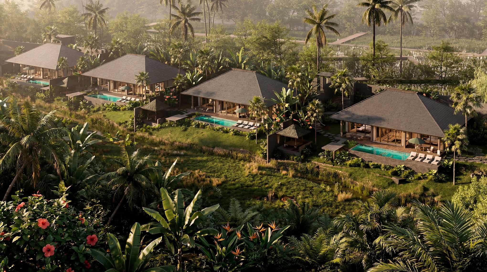 Nyawa Retreat Villas Bali - Luchtfoto van het landgoed